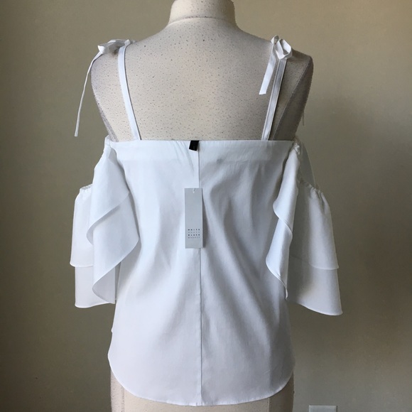 Ruffled cold shoulder poplin white blouse - Picture 2 of 3